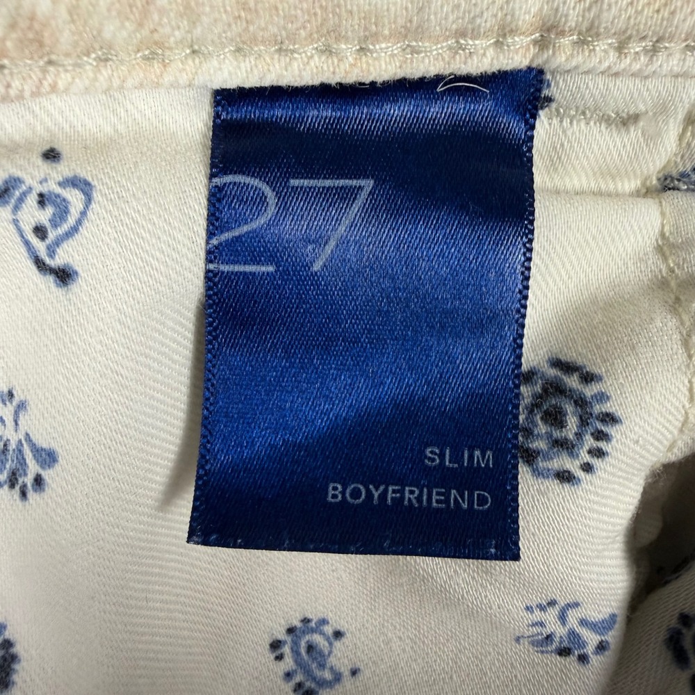 Pilcro Slim Boyfriend Jeans Womens 27 Tan Cream Patchwork Embroidered Abstract - Picture 8 of 10